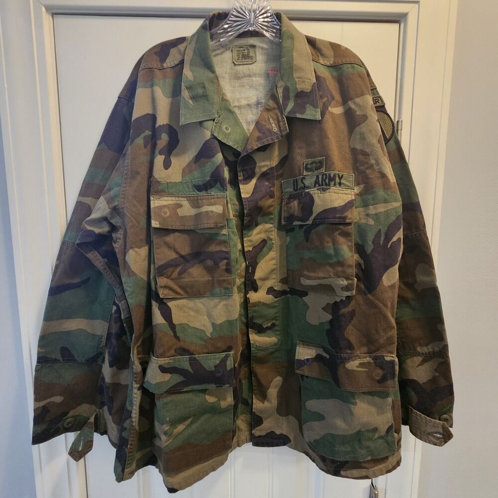 ​Vintage US Army BDU Woodland Camo Jacket Shirt Large Regular Airborne Ranger